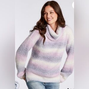 Mia & Tess Women's Ombre Stripe Turtleneck Fuzzy Sweater in Purple and White, M